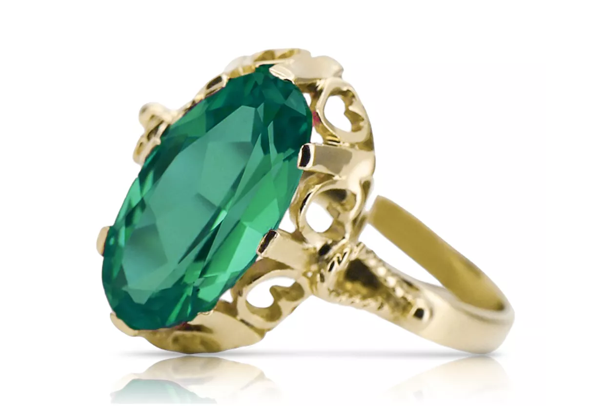 14K жълто злато Смарагд Пръстен Винтидж крафт vrc134y